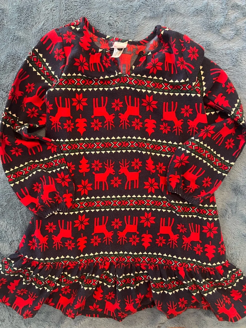 Hanna Andersson Red and Black Reindeer Print Long Sleeve Nightgown